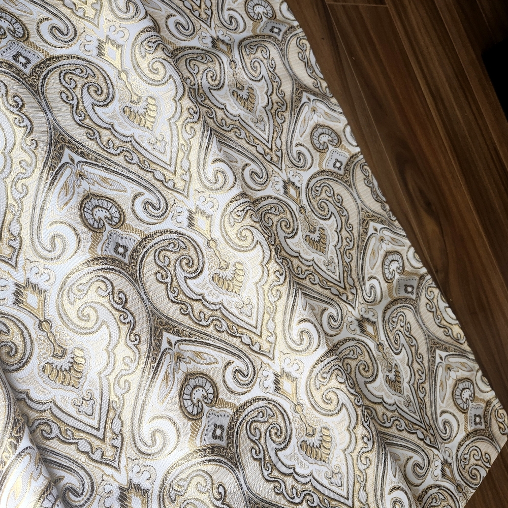 Elegant Paisley Shower Curtain Panel in White and Gold